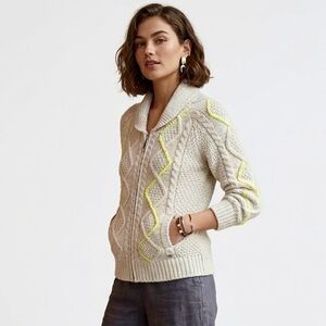 TNA Y2K Cable Knit Merino Alpaca Blend Zip Shawl Neck Cardigan Sweater Size L